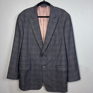 Paul Stuart sport coat men's 45 Long plaid charcoal gray pink Super 120's Italy
